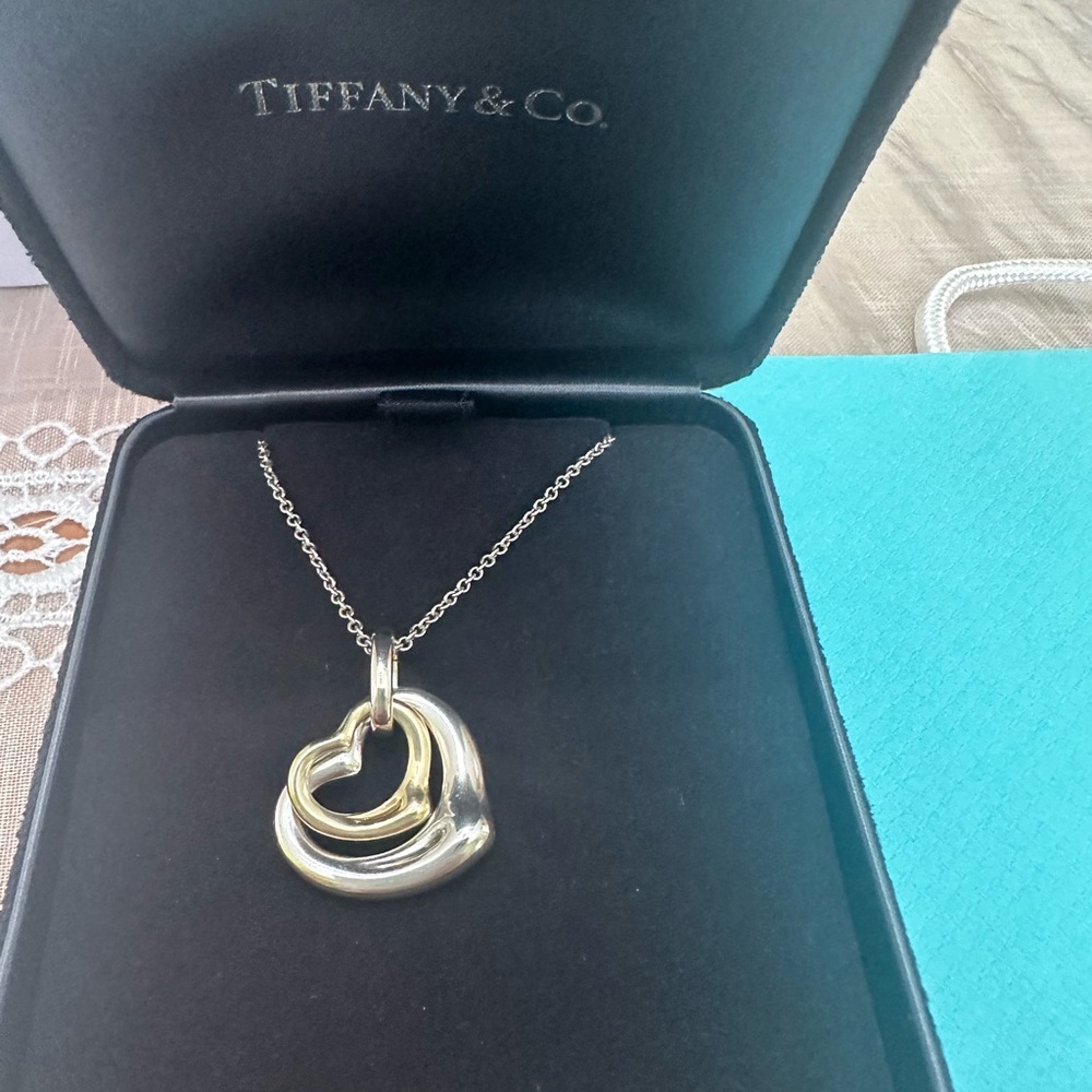 🩵 TIFFANY & CO 🩵OPEN HEART PENDANT STERLING SILVER AND 18K GOLD - Picture 12 of 14